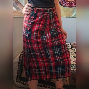 Red Navy and Green Plaid Midi Skirt